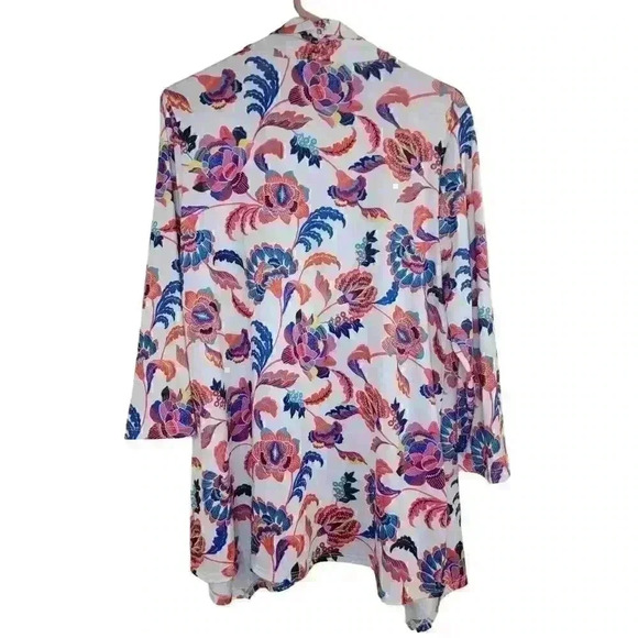 Slinky Brand Womens Cardigan Size M Open Front Lightweight Floral Art To Wear - Picture 3 of 13